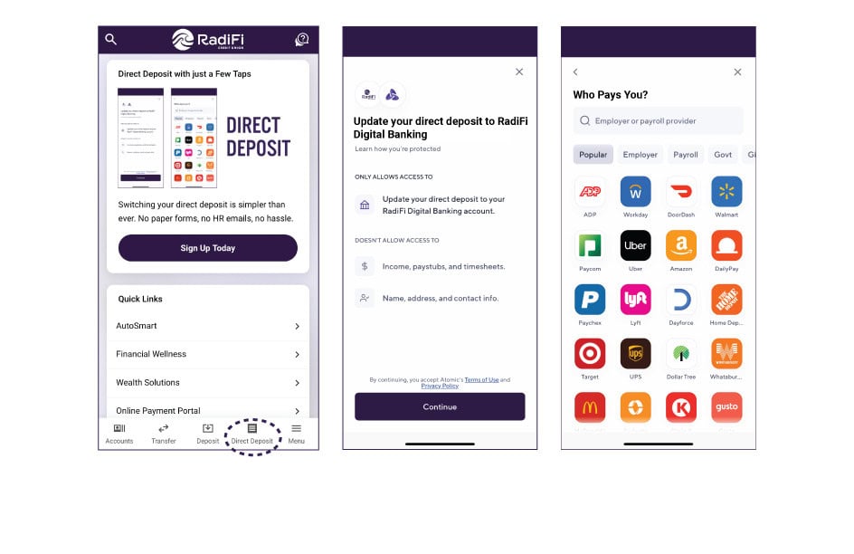 Update your direct deposit to RadiFi Digital Banking